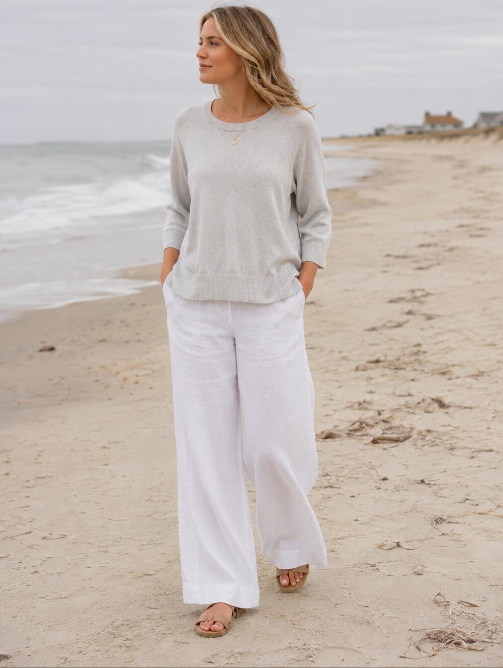 Club Monaco 100% Cashmere 3/4 Sleeve Split Back Sweater in Gray Women's XS